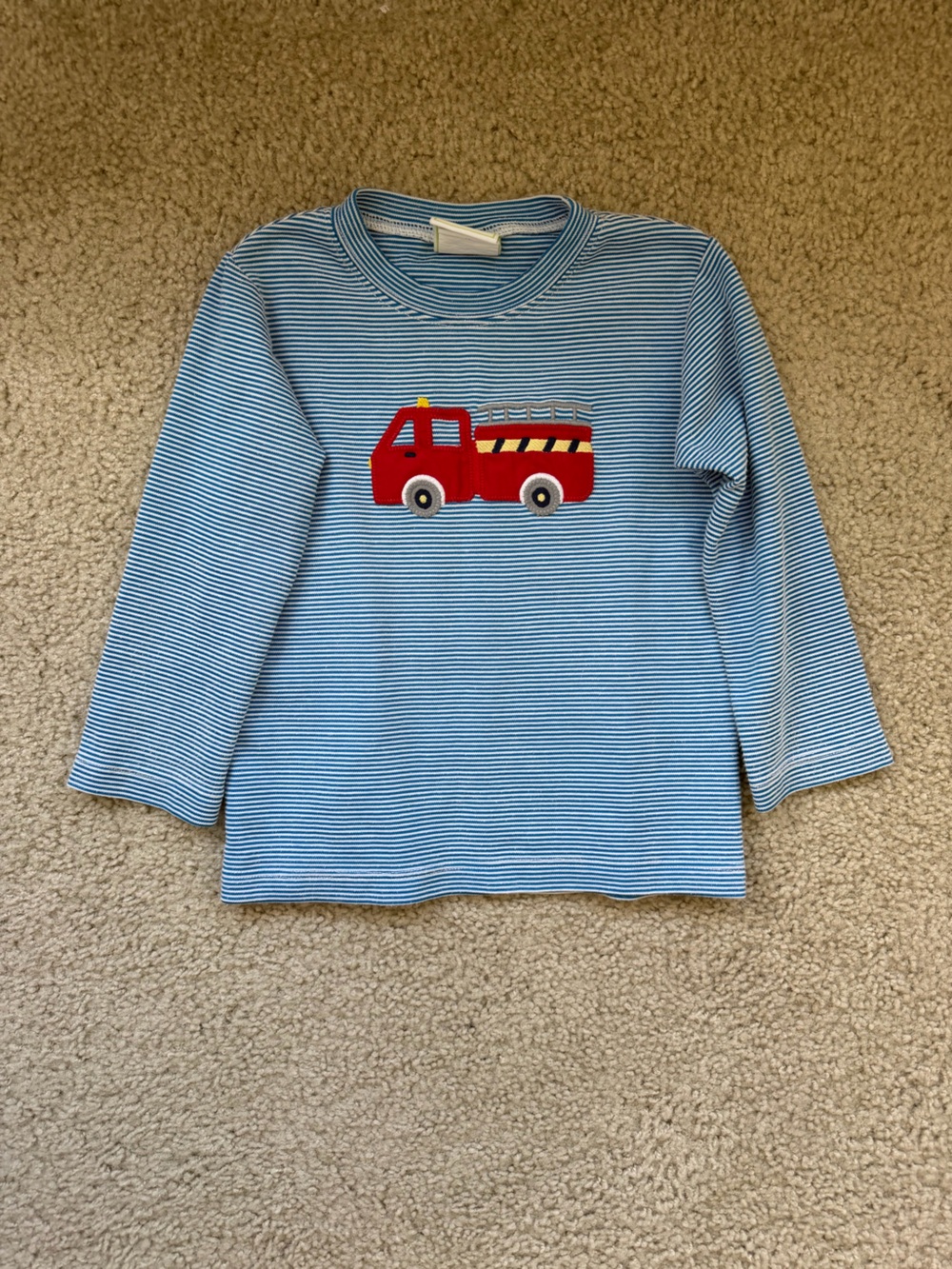 Boy’s Zuccini Kids  Fire Truck Appliqué Long Sleeve Striped Top Shirt 4T